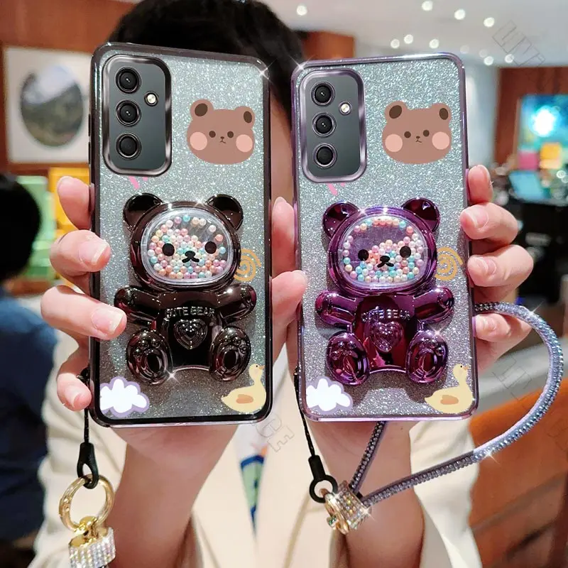 A 54 Diamond Strap Bear Patten Phone Holder Case On For Samsung Galaxy A54 A55 A13 A14 A15 A23 A24 A25 A34 A35 4G 5G Stand Cover