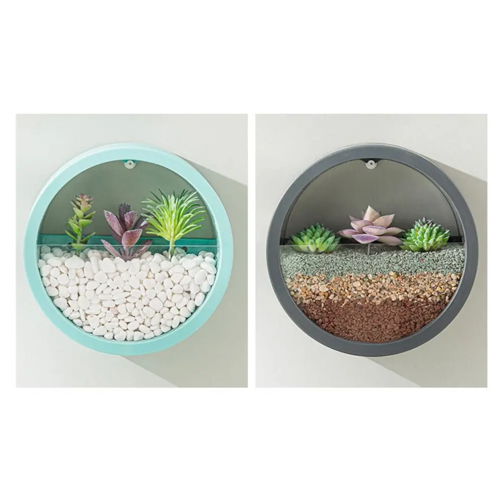 Round Wall Hanging Flowerpot Plastic Punch-free Transparent Flower Pot Living Room Restaurant Bonsai Succulent Planter