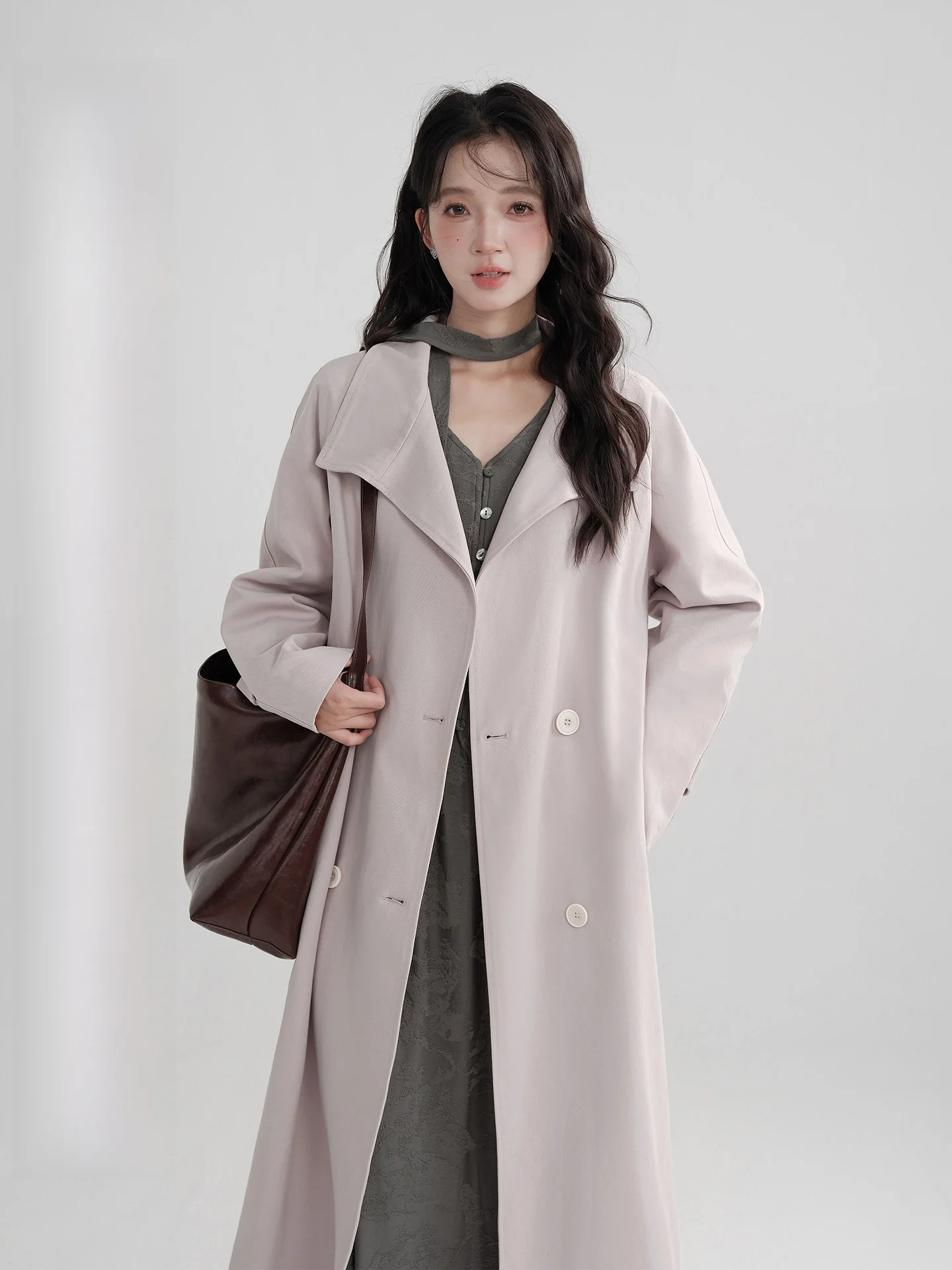 

Женская длинная ветровка Ele с двойным рядом пуговиц, фиолетовая, с завышенной талией, из хлопка, эксклюзивная онлайн-модель