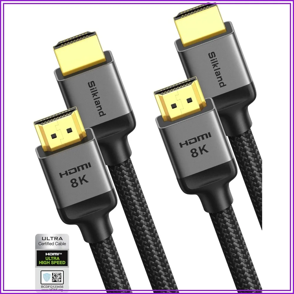 HDMI 2.1 Cable 6.6FT 2-Pack, 48Gbps 8K@60Hz 4K@120Hz 144Hz, Ultra High Speed Braided, HDR eARC HDCP 2.3 for PS5/Xbox/Roku TV