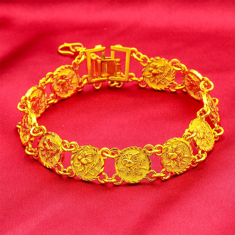

24K Gold Rose Bracelet Women AU999 - 3D rose bracelet, luxurious 24K gold, AU999 pure gold certification, shows exquisite style