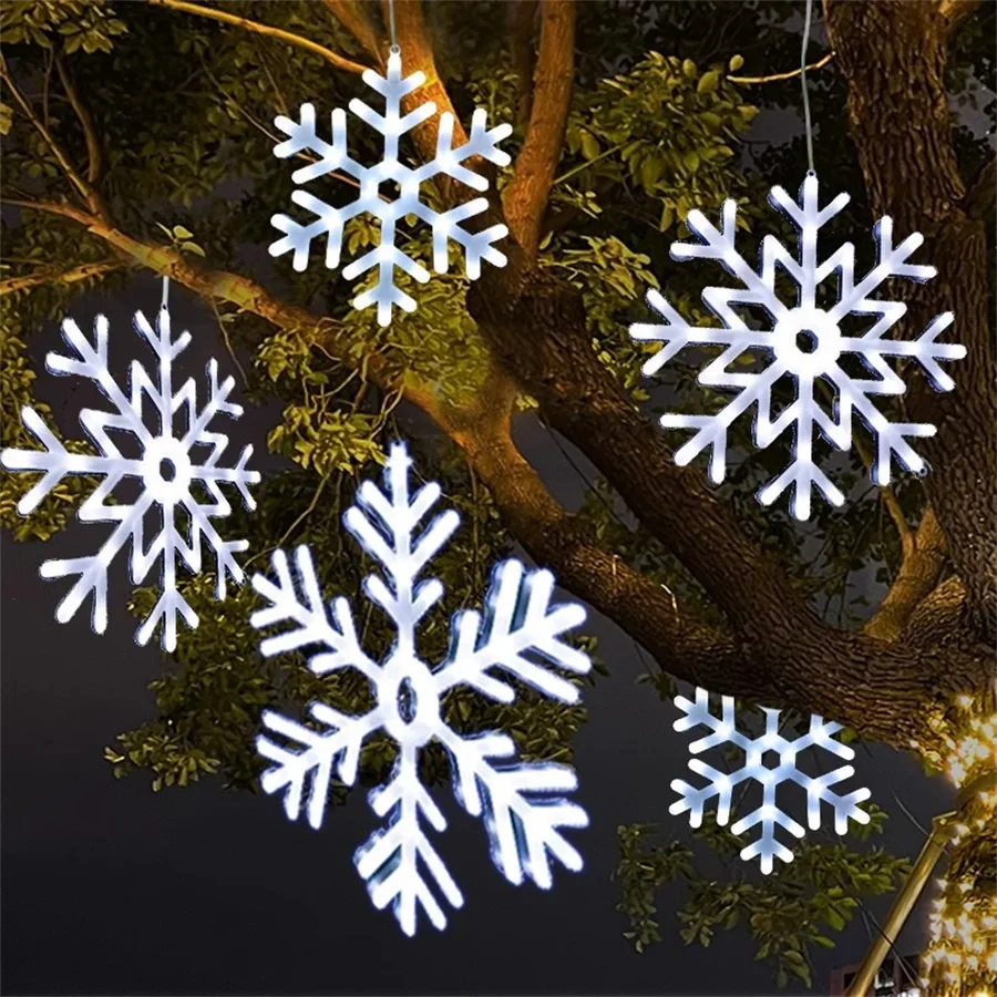 

Thrisdar Christmas Snowflakes Fairy Light Outdoor Tree Snowflakes Garland Hanging Light DIY Xmas Tree Hanging Snow Flake Decor