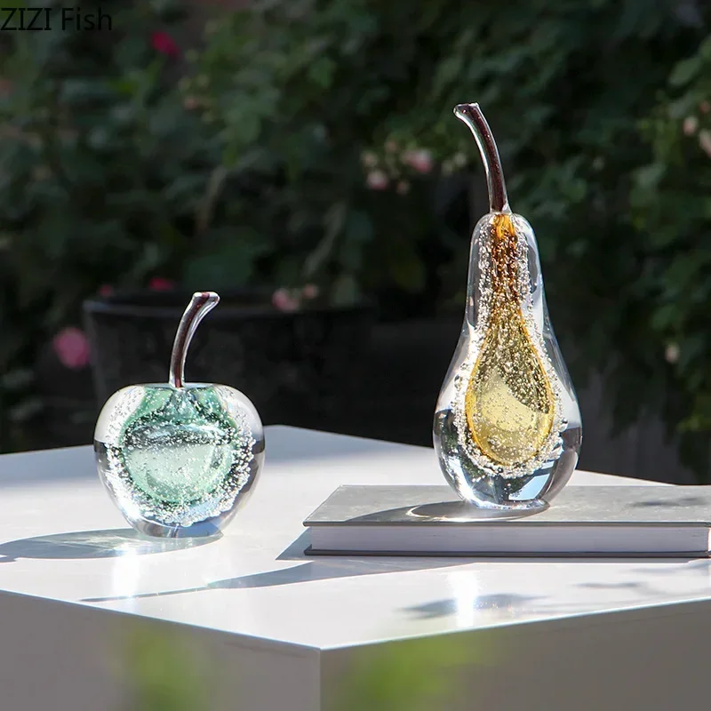 

Transparent Bubble Apples/Pear Glass Statue Desk Decoration Ornaments Creative Crafts Fruits Sculpture Room Aesthetic Decor