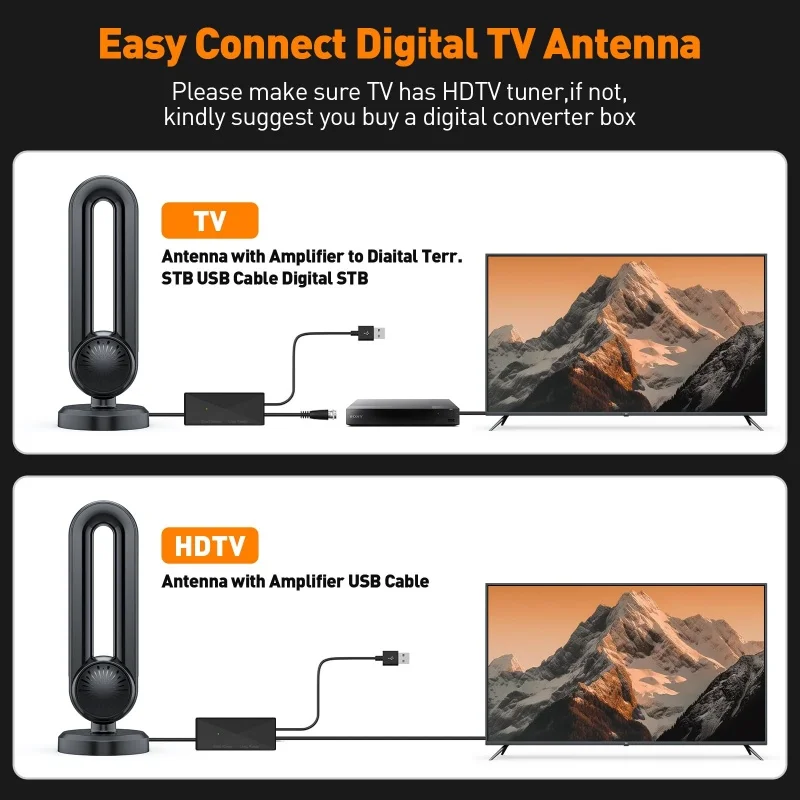 VUELVE هوائي التلفزيون الرقمي الداخلي والخارجي 1000+ ميل المدى الاستقبال هوائي التلفزيون عالي الدقة مع معزز الإشارة لمشاهدة القناة المحلية
