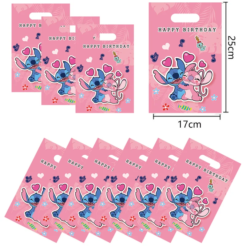 10/40PCS ใหม่ Disney Stitch ของขวัญถุงพลาสติก Loot Candy กระเป๋าสีชมพู Stitch Theme เด็กวันเกิดอุปกรณ์บ้านของขวัญตกแต่ง