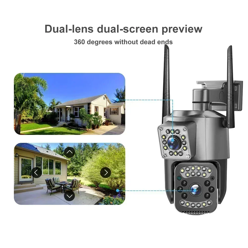 4K Outdoor Surveillance Camera Dual Lens Security Protection WIFI IP Camera with Two-Way Audio Auto Tracking Color Night Vision