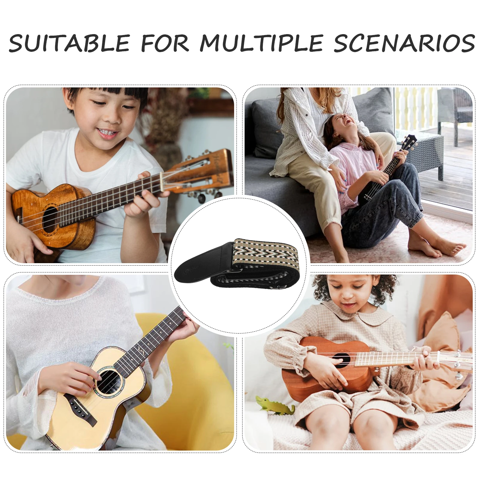 

Strap Retro Wide Thick Adjustable Polyester Black Buckle for Bass Ukulele Guitar Shoulder Straps Instruments