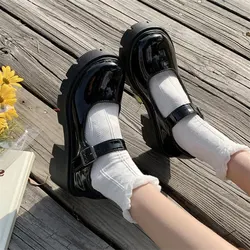 Lolita Shoes Japanese Girl Platform Black High Heels fashion Round Toe Mary Jane Women Patent faux Leather Student Cosplay Shoes