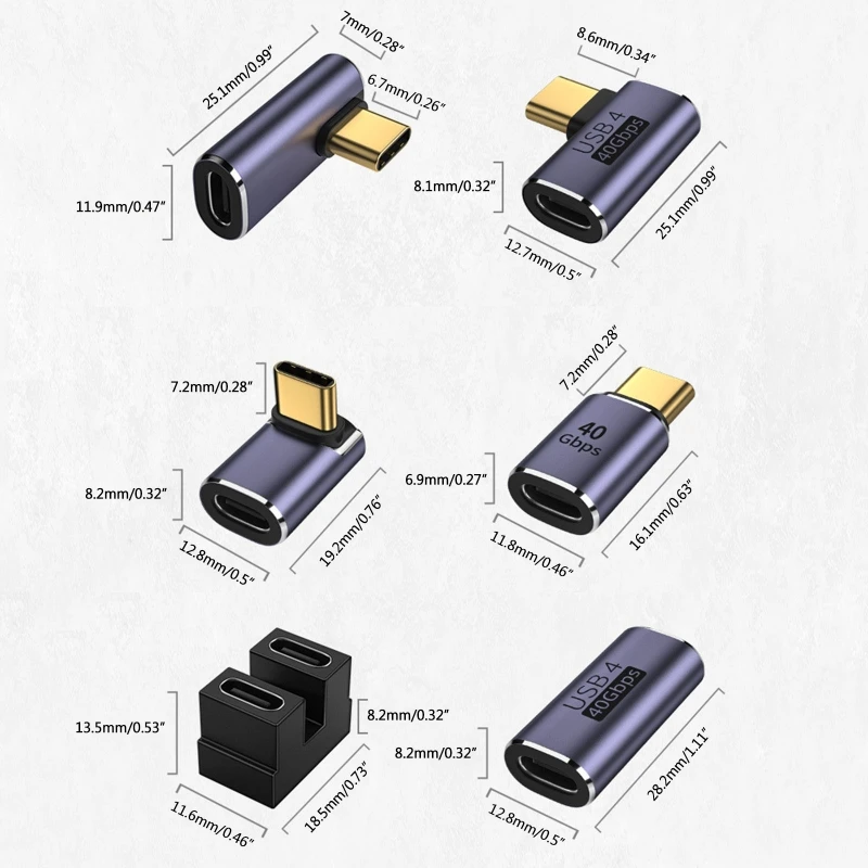 USB 4.0 PD 240W 8K 60Hz Charger Connector for Macbook 40Gbps High Speed Type C OTG U-Shape Straight Angle Male to Female Adapter