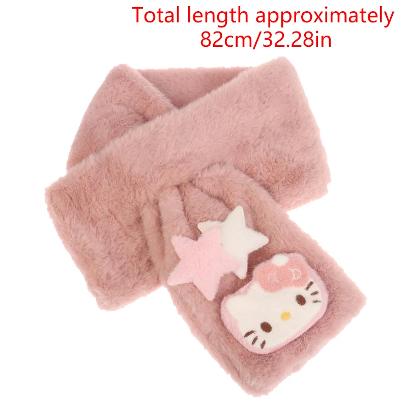 Cartoon Sanrio Cute Hello Kitty Plush Cross Scarf KT Cat Neck Scarf Winter Warmer Cold Proof Stuff Women Soft Scarf Girly Gifts