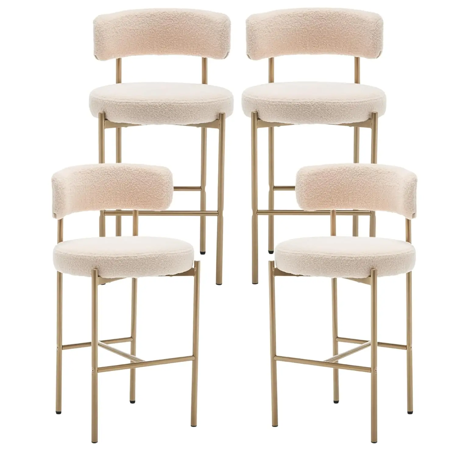 

Набор из 4 барных стульев Gold Boucle, современные табуреты со спинками 26 дюймов, бежевые барные стулья с мягкой обивкой для кухни, по индивидуальному заказу