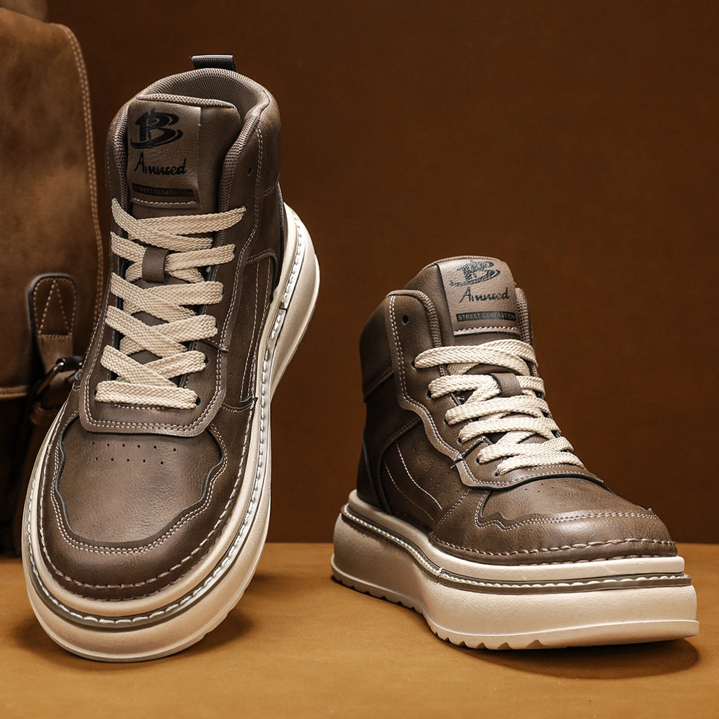 Big Size Men High Top Platform Skate Sneakers Thick Sole Color Block Casual Street Walking Footwear Zapatillas Hombre
