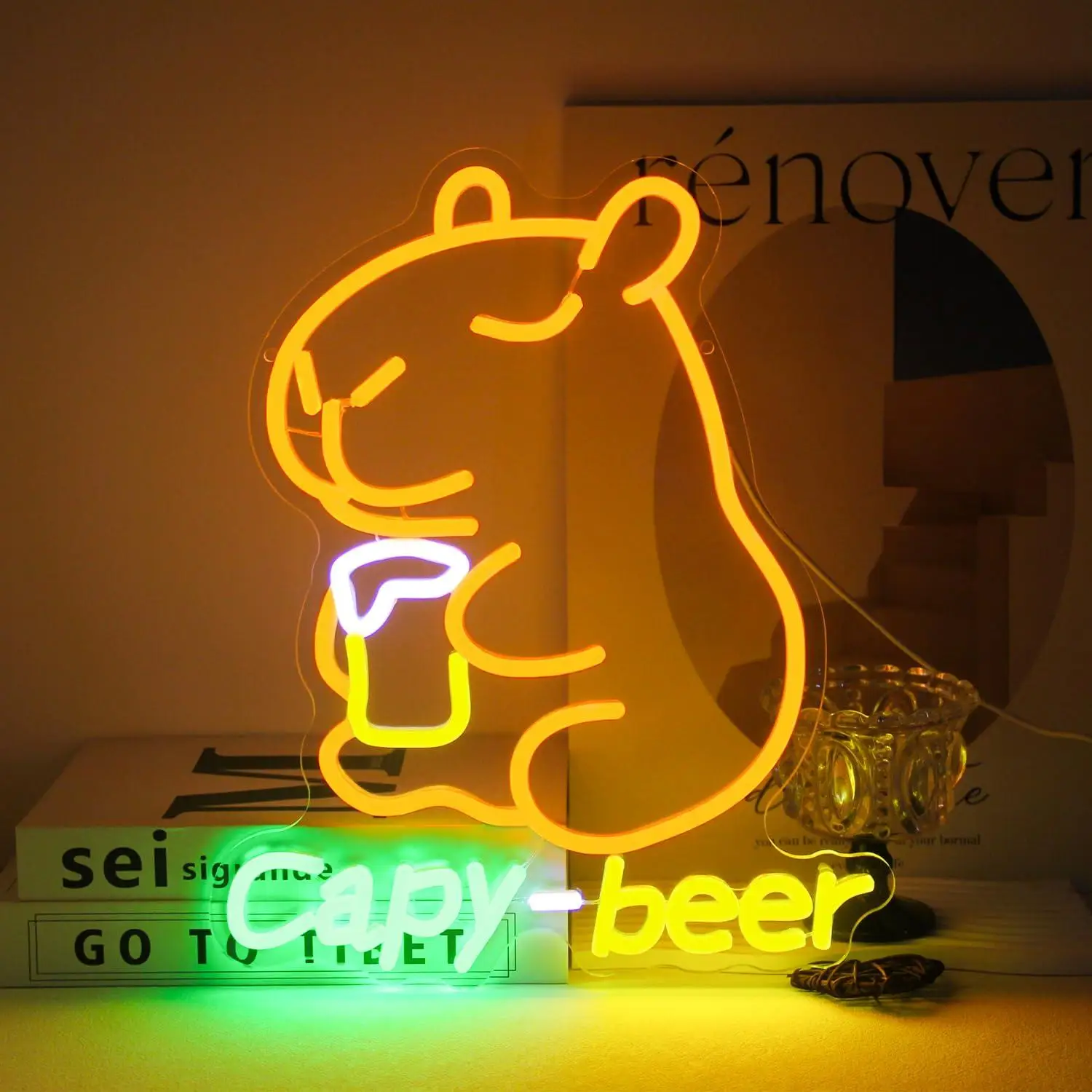 Capybara Beer Neon Sign USB Powered Cartoon Led Wall Light For Home Bar Man Cave Pub Lounge Bedroom Funny Animal Art Gift