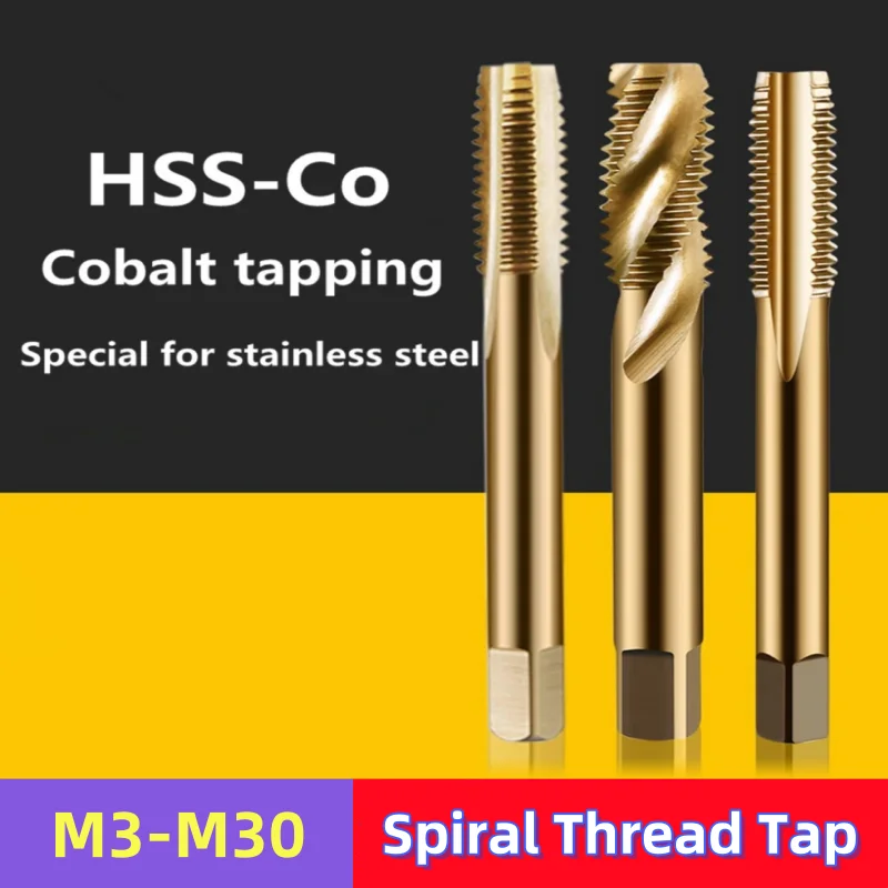 Cobalt Spiral Tap M3-M30 HSS Co M35 Machine Metric Screw Right Hand Thread Plug Straight Flute Drill Tool
