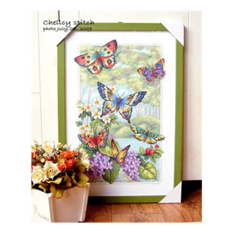 

The cross-stitch set "Butterfly Spring" 28CT, 18CT, 14CT, 11CT is available with the option of the saga printed fabric handcraft