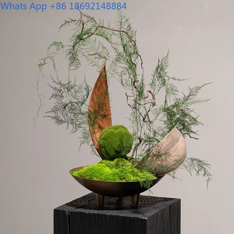 

High-end New Chinese Style Eternal Moss Bonsai Tray Green Plant Wabi-sabi Style Hotel Restaurant