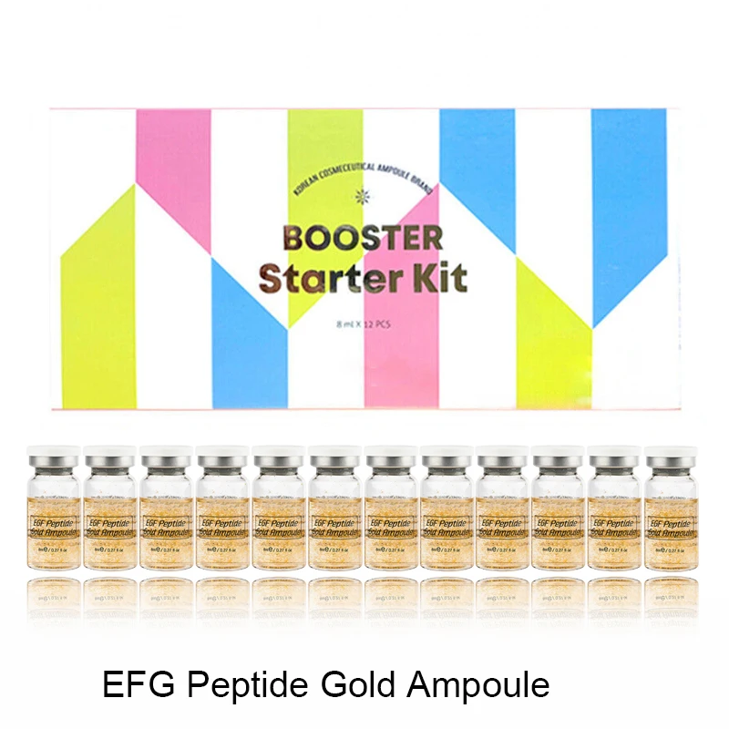 EGF Peptide Gold Ampoule Korean Skin Booster Serum Kit MTS Solution Essence for Anti Wrinkle Acne Removal Brightening 12Pcs/box