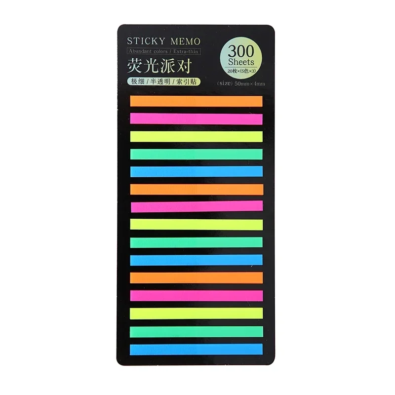 300 Sheets Colorful Fluorescent Sticky Notes for Translucent Waterproof Student Stationery Supplies Studying Planners