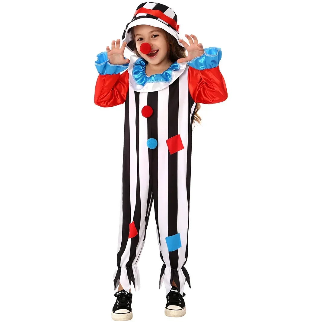 Kids Striped Onesies Clown School Party Stage Show Performance Roles Play Outfit Children Boys Girls Halloween Cosplay Costumes