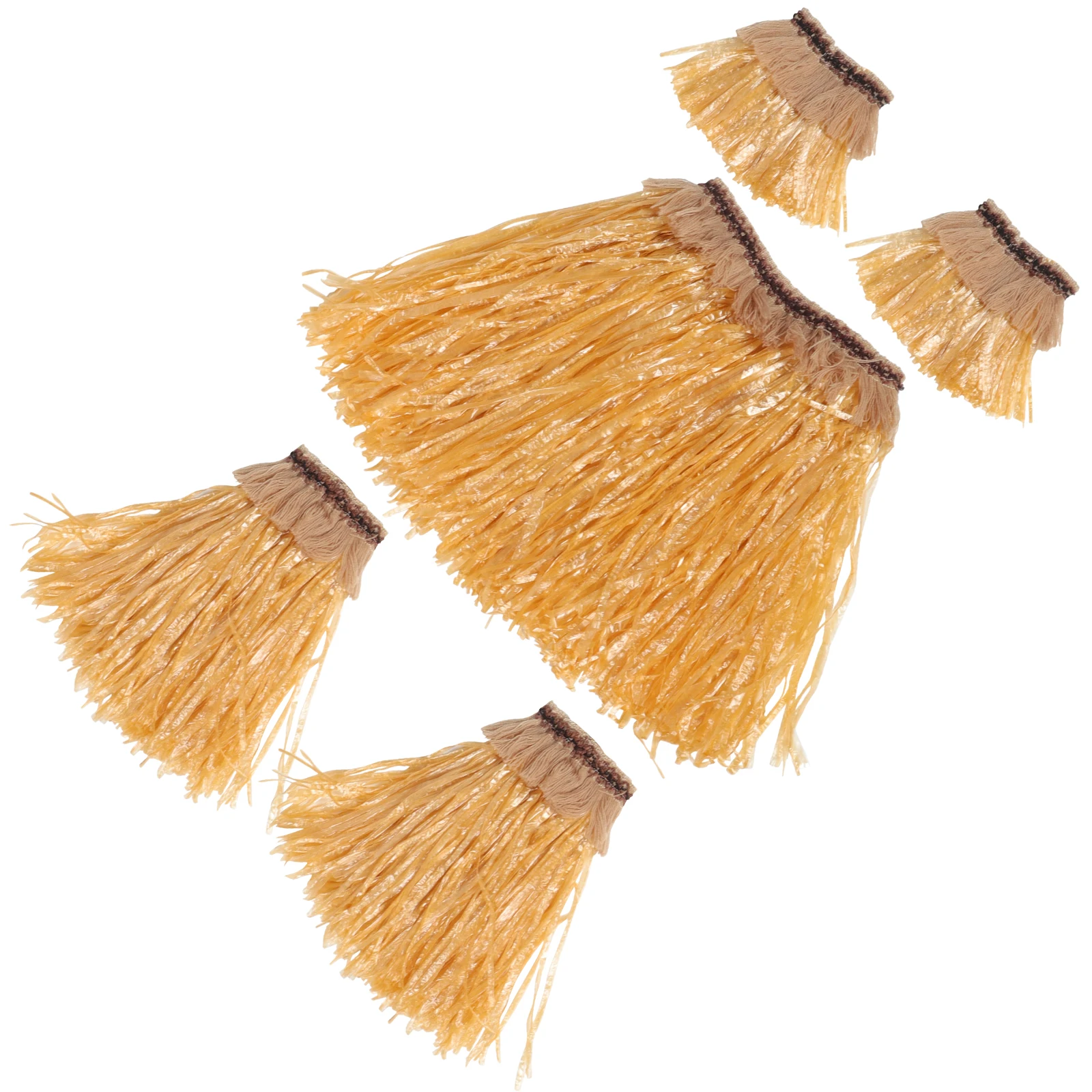 

5 Pcs Grass Skirt Set Elastic Waistband Adult Women Luau Beach Party Supplies Hawaiian Costume Arm Bands Legbands Tribal Fringe