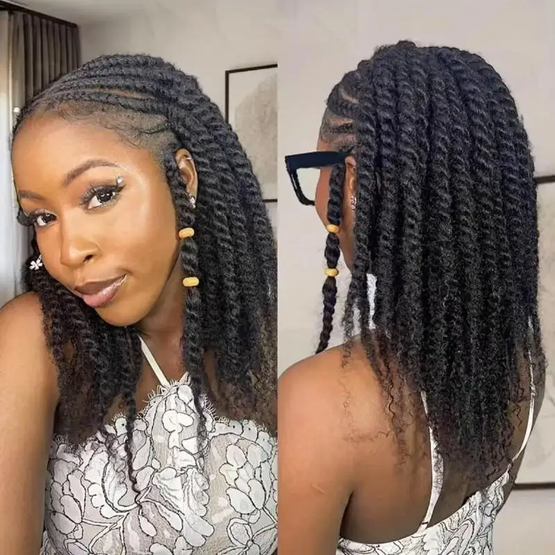 Black Afro Kinky Bulk Curly Twist Hair 10 Inch Afro Curly Bulk Human Hair Braiding Hair Bundles For Women