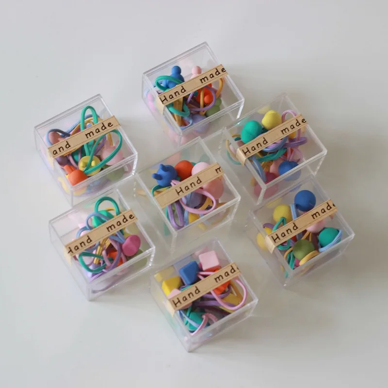 Linda banda para el cabello de color caramelo, banda elástica para el cabello, accesorios para el cabello con forma de corazón para niñas, accesorios en caja.
