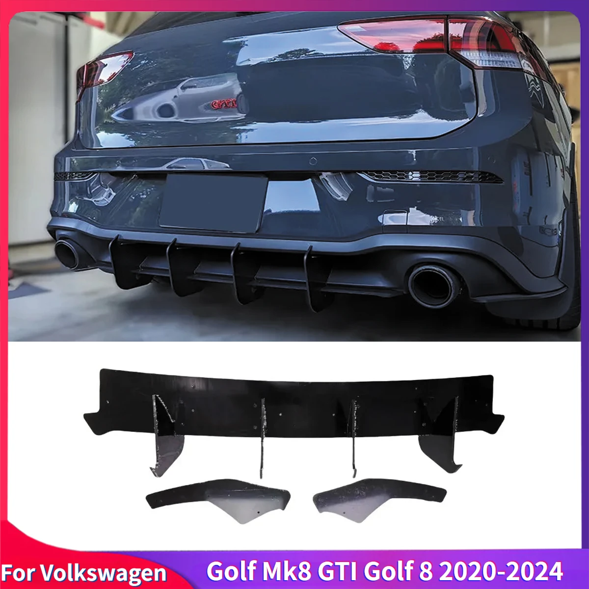 

Car Rear Bumper Lip Diffuser Splitter Shark Fins Fender Canards Guard For Volkswagen Golf Mk8 GTI Golf 8 2020-2024 MAXTON Style