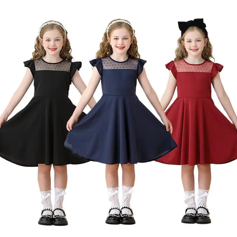 

Children's Christmas Costumes Ruffled Tulle Lace Princess Dress Girls Red Party Mesh Performance Kids Clothes 120cm-160cm Size