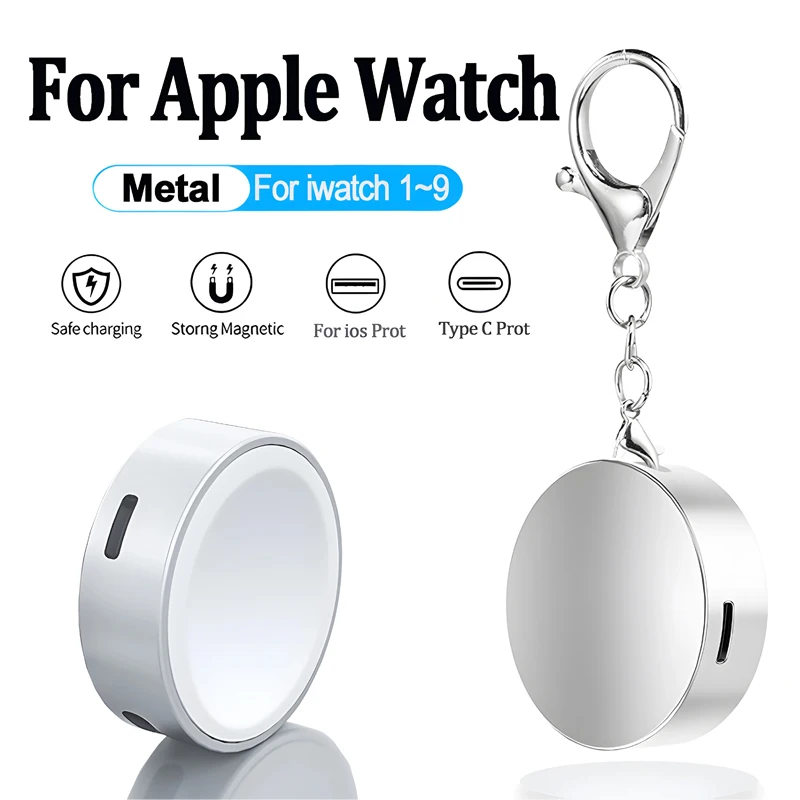 Metal Magnetic Charger Smart watch Charger Portable for Apple Watch 9 8 7 6 Type C L Double Port Charging for iWatch 1-9 Ultra