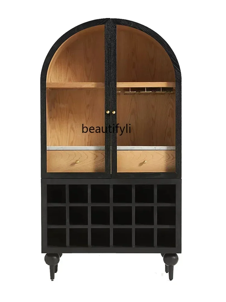 

new American Arch Wine Cabinet French Retro Solid Wood Side Cabinet Nordic Glass Storage Cabinet Lockerss 03