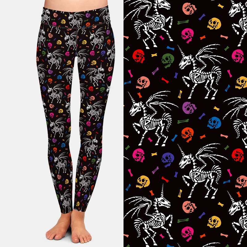 LETSFIND Womens for Leggings Slim Stretch Trouser Halloween A Winged Unicorn Skull Pattern Print Leggings High Waist Sexy Pants