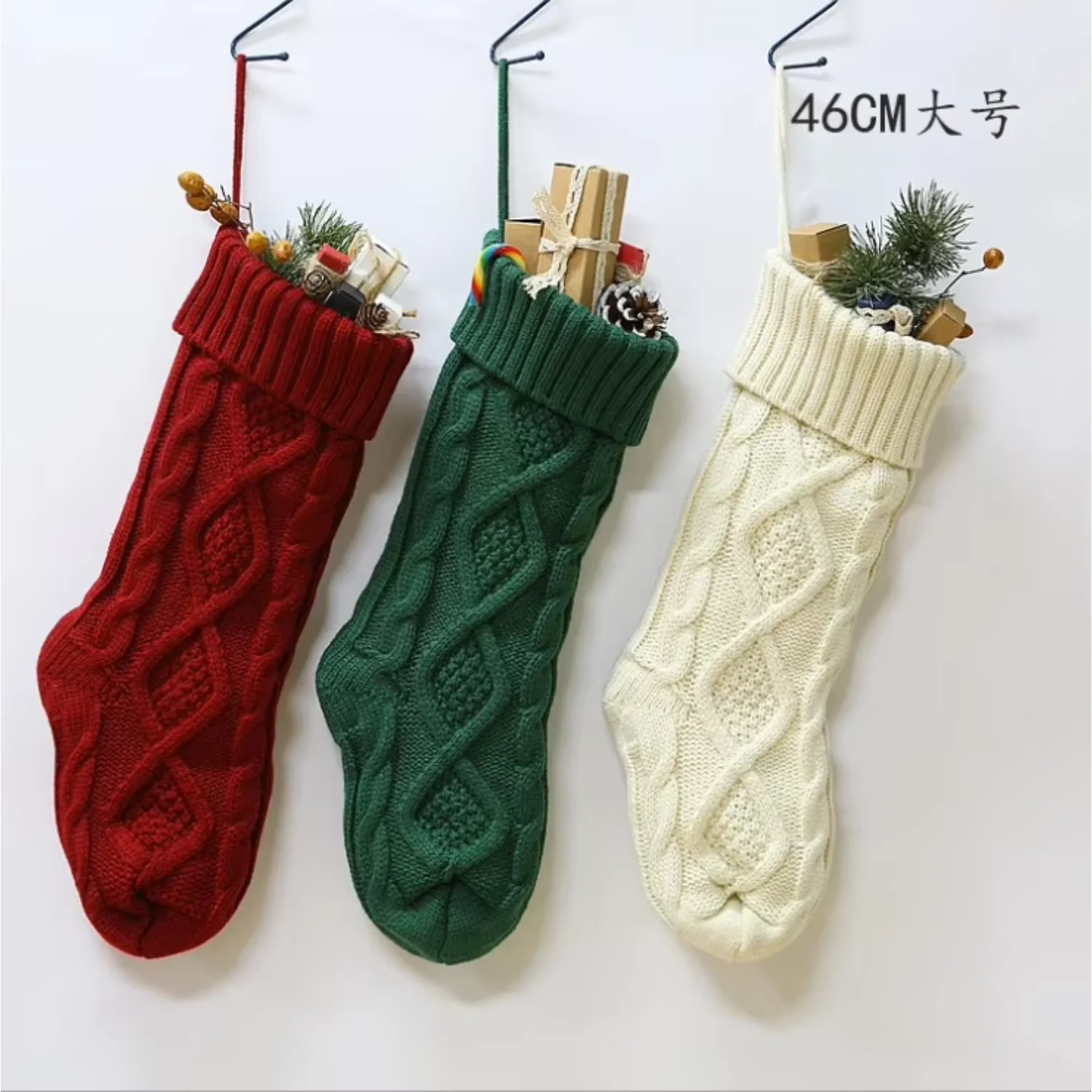 Custom Embroidery Christmas Stocking  Hand Knit Christmas Stocking Cable Knit Holiday Hanging Socks