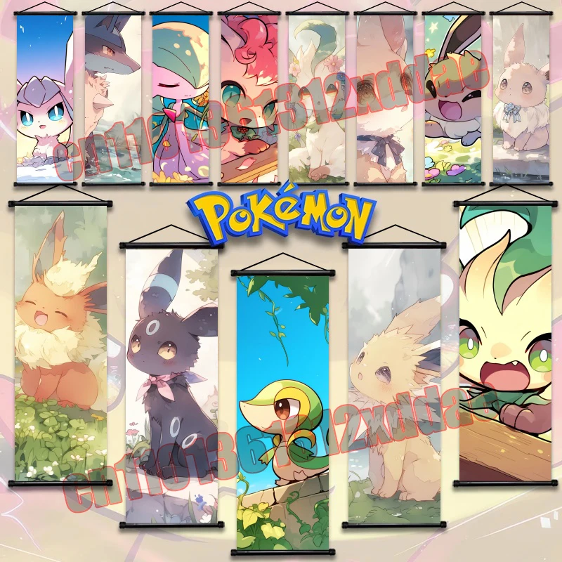 

Printed Anime Pokemon Art White Canvas Poster Charmander, Pikachu, Hanging Scroll Painting Family Room Wall Art Deco Gift