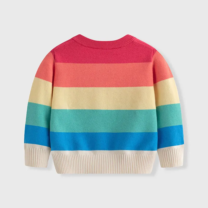 Wholesale new Korean version spring and autumn children's rainbow pure cotton sweater thin jacket girls baby knitted cardigan