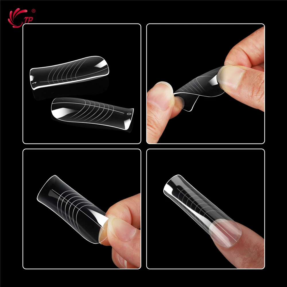 TP 140개/박스 퀵 빌딩 젤 몰드 듀얼 폼 네일 몰드 풀 커버 인조 손톱 팁 아크릴 재사용 가능 매니큐어 도구