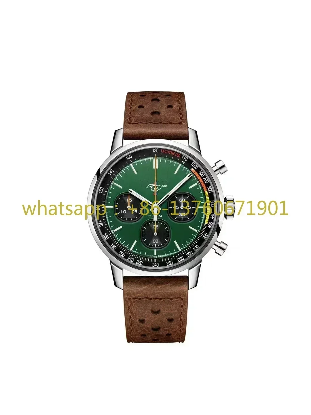2023 Luxury New Mens Quartz Chronograph Watch Stainless Steel Brown Leather Sapphire Green Red Dial