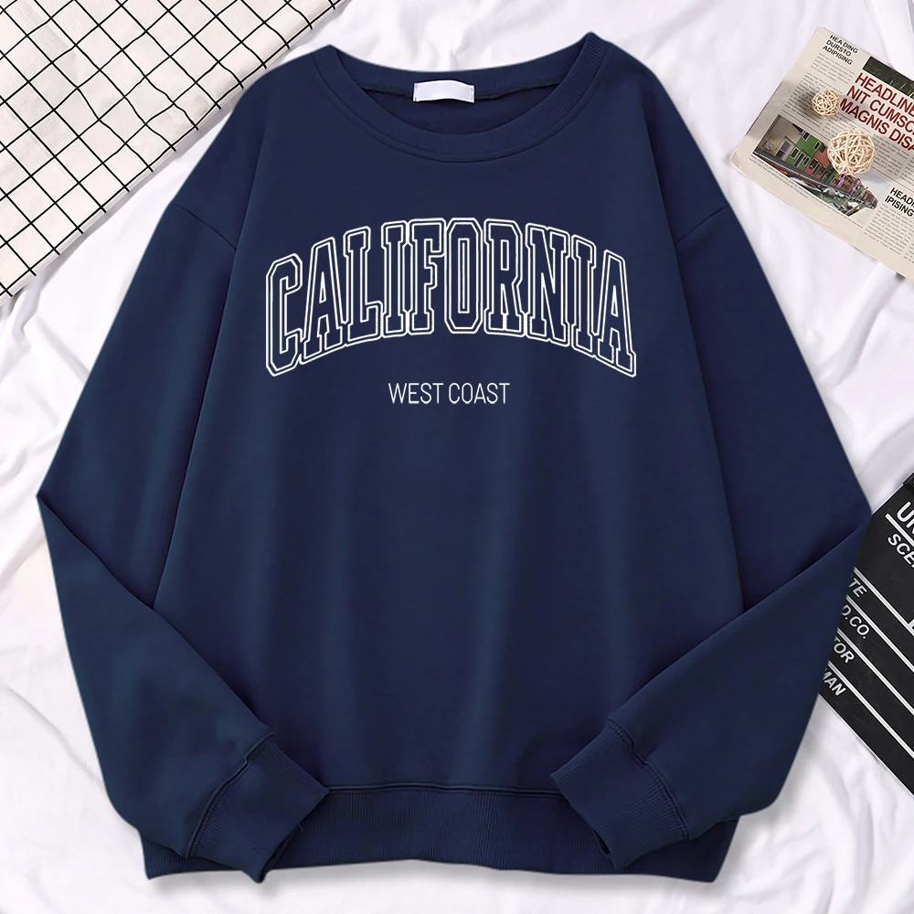 Winter Fashion Women\'S Sweatshirts California West Coast Print Hooded Crewneck All-Math Pullovers Loose Warm Female Streetwear