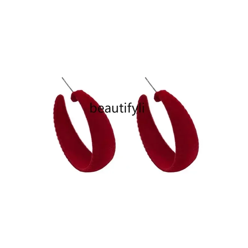 

Red Velvet Slimming Round Face Earrings for Female, Festive Atmosphere Ear Ring, Sweet