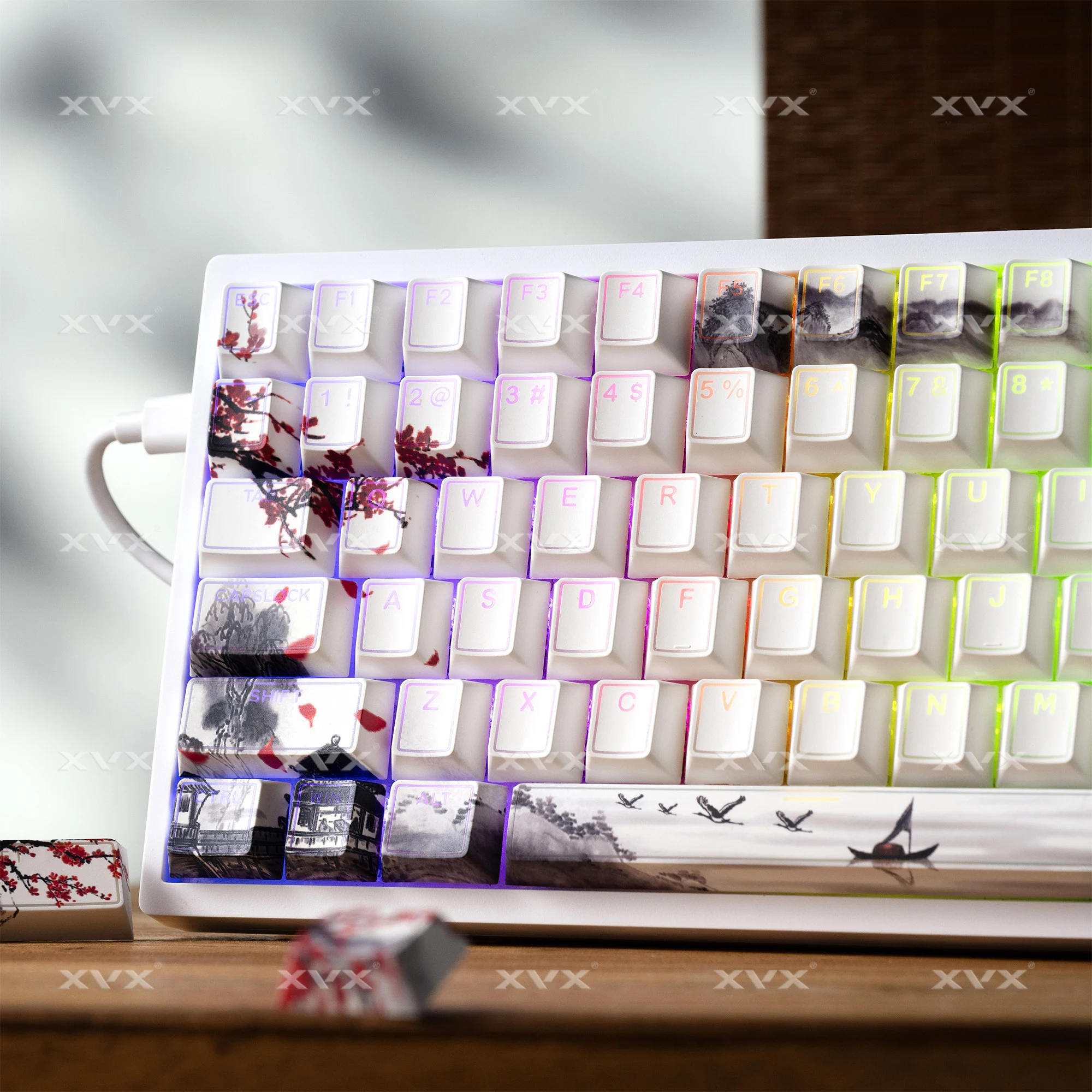 

XVX Plum Blossom Style 75% колпачки для клавиш с просвечением PBT, сублимационная краска, колпачок для ключей, вишневый профиль, 142 клавиши