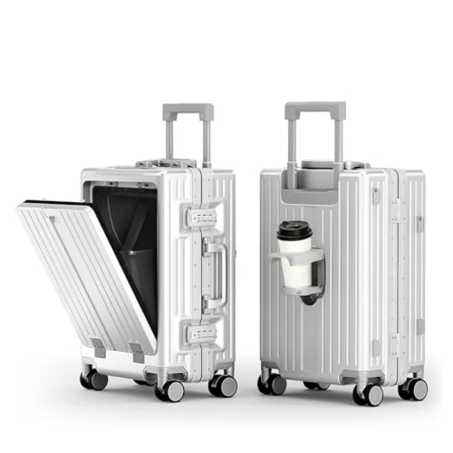 

20 Inch Aluminum Frame Carry-On Luggage, Front Opening Hardside Carry on Suitcase with Quick-Access Front Compartment, Airline