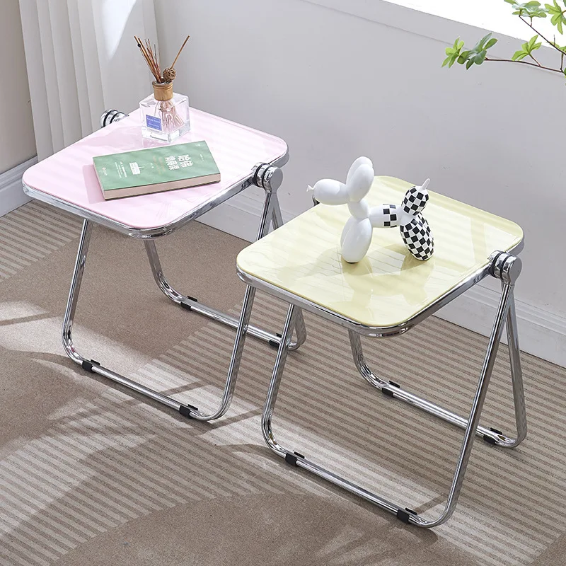Folding Transparent Acrylic-Style Coffee Table Thickened Small Sofa Side Electroplated Metal Legs Multiple Color Options Balcony