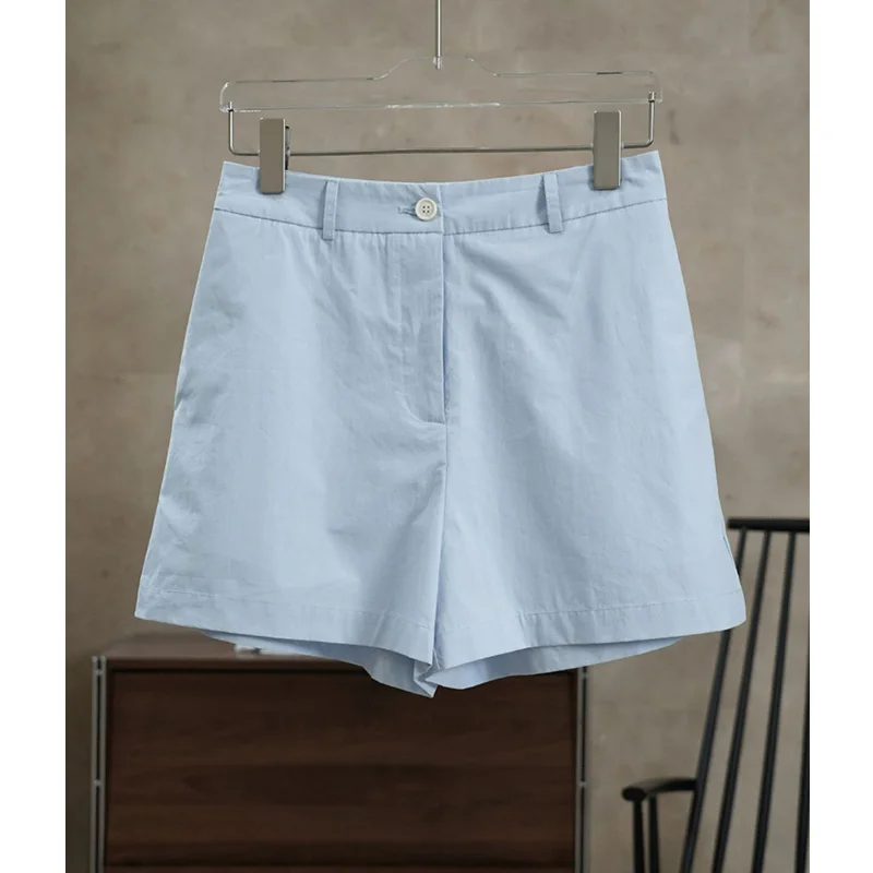 ENjoyce Summer Women Simple Blue Shorts Korean Fashion High Waist Short Pants Streetwear All Cotton A-line Hot Pant