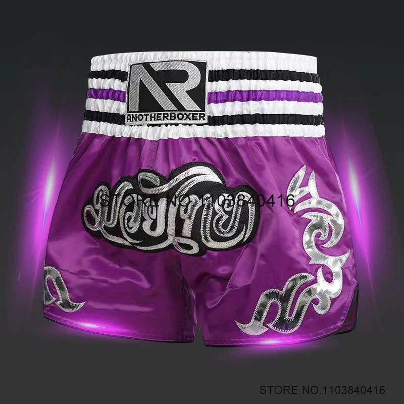 

Muay Thai Pants Men Women Kids Thai Boxing Shorts Embroidery Thailand Grappling Sparring Kickboxing Cage Fighting Shorts Purple