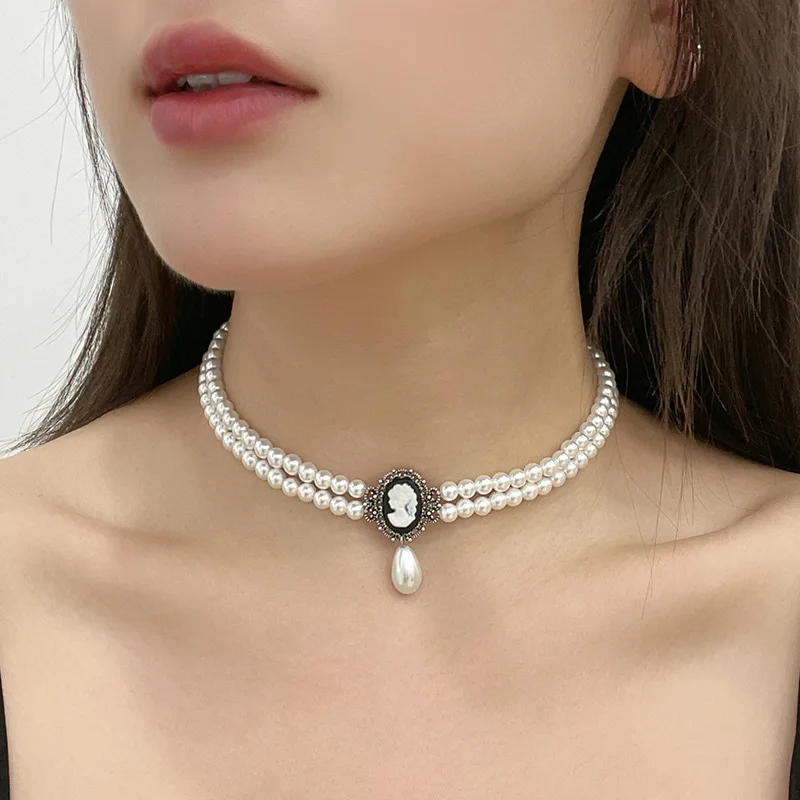 Kenger, autumn and winter new ancient silver electroplated peach heart pendant, multi-row webbing neck chain webbing pearl neckl