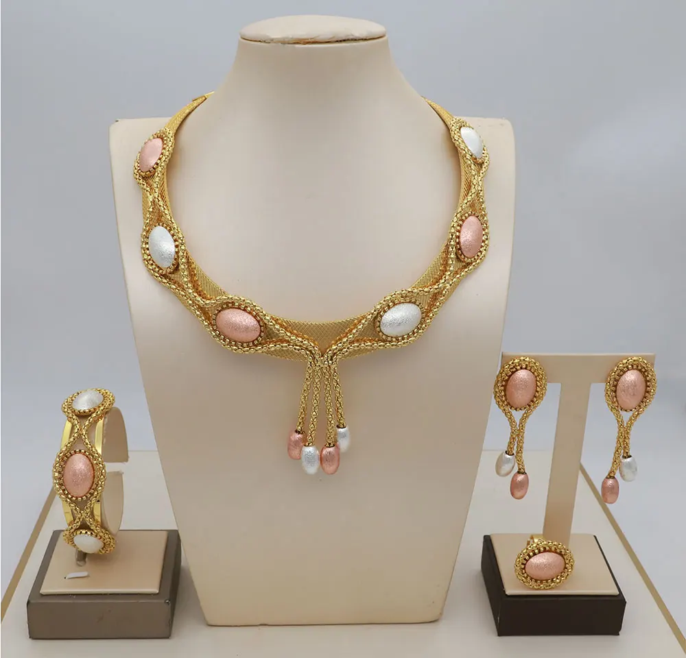 

Women Jewelry Set Original Brazil Spirial Necklace Colorful Stone Simple Fashion Earring Bracelet Luxury Wedding Banquet Jewelry