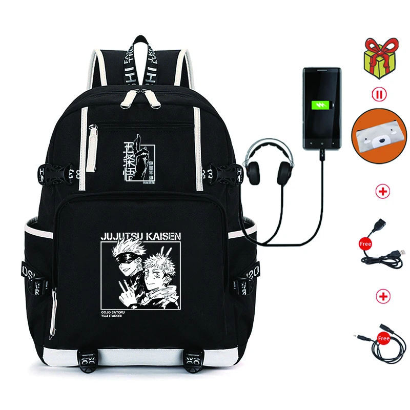 Anime Jujutsu Kaisen Rucksack Teenager Schult asche Multifunktions-USB-Lade tasche Männer Frauen Reisen Laptop-Tasche Rucksack Mochila