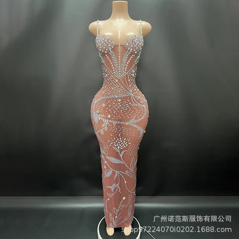 Robe de soirée longue sans manches à bretelles, coupe basse, marron rougeâtre sexy, légèrement transparente, pour anniversaire, bord de mer et banquet, 2025