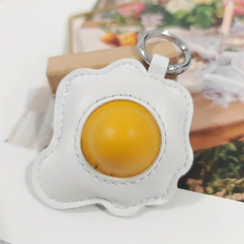 LLavero de huevo escalfado de cuero pu con dibujos animados kawaii para hombre y mujer, llavero con forma de bolsa de huevo frito, colgante para bolso, moda