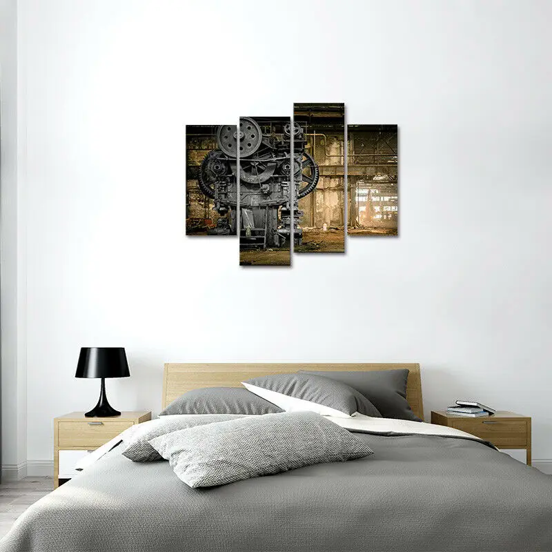 4 Piece Industrial Gear Machine Steampunk Painting Wall Art Home Decor Accessories Pictures Posters for Living Room Decorations