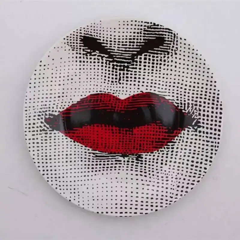 8 Inch Retro Ceramic Art Tray Plate Elegant Lady Pattern Decorative Dish Microwave Safe Home Bedroom Office Table Ornament